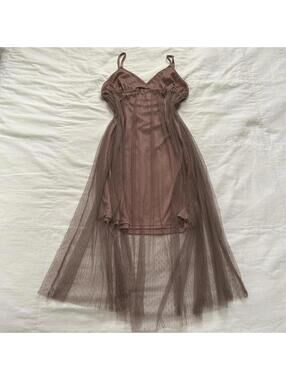 Axes Femme mauve pink brown mesh overlay babydoll dress with adjustable straps
